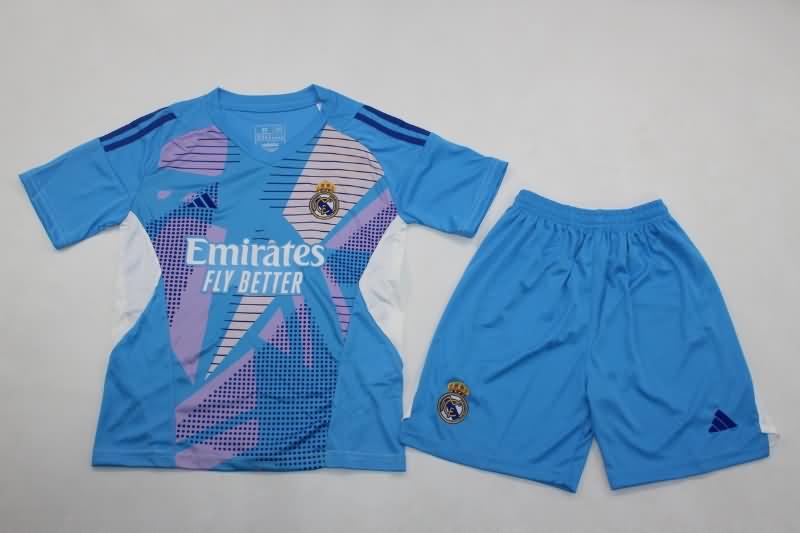 Real Madrid 24/25 Kids Goalkeeper Blue Soccer Jersey And Shorts