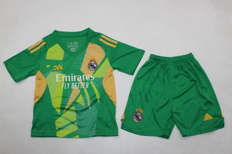 Real Madrid 24/25 Kids Goalkeeper Green Soccer Jersey And Shorts