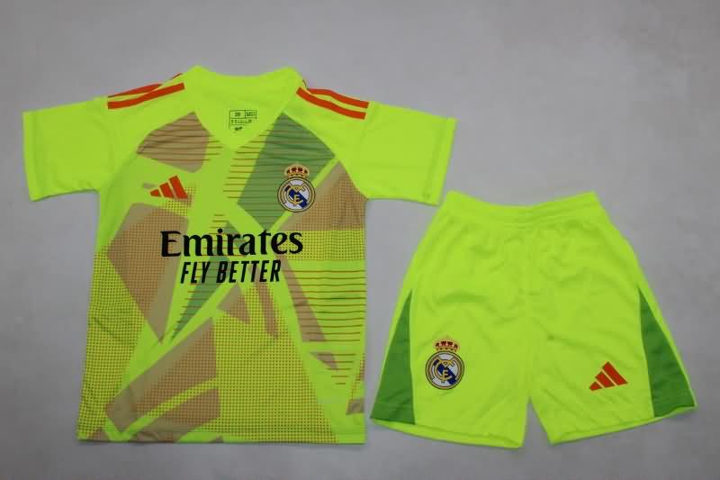 Real Madrid 24/25 Kids Goalkeeper Green Soccer Jersey And Shorts 02