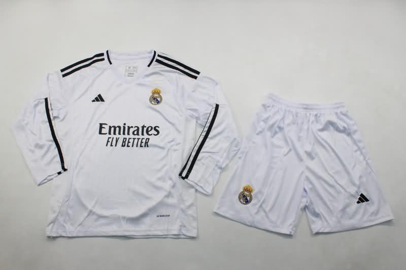 Real Madrid 24/25 Kids Home Long Sleeve Soccer Jersey And Shorts