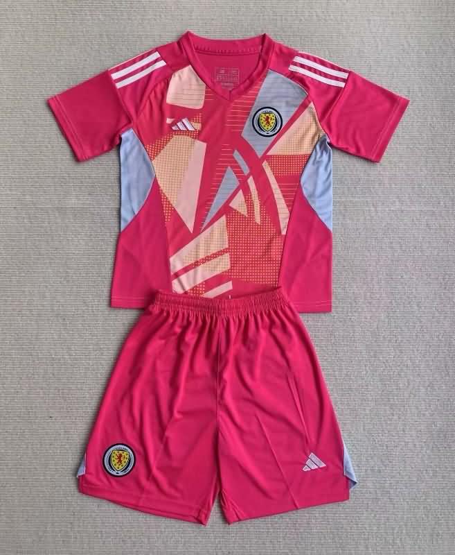 Scotland 2024 Kids Goalkeeper Pink Soccer Jersey And Shorts