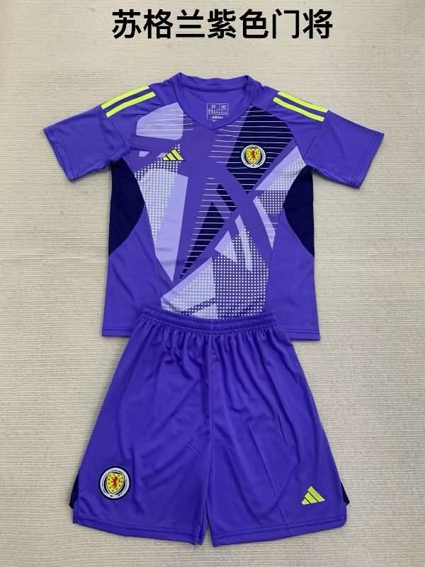 Scotland 2024 Kids Goalkeeper Purples Soccer Jersey And Shorts