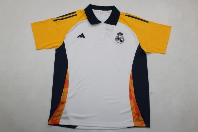 AAA(Thailand) Real Madrid 24/25 White Polo Soccer T-Shirt 02