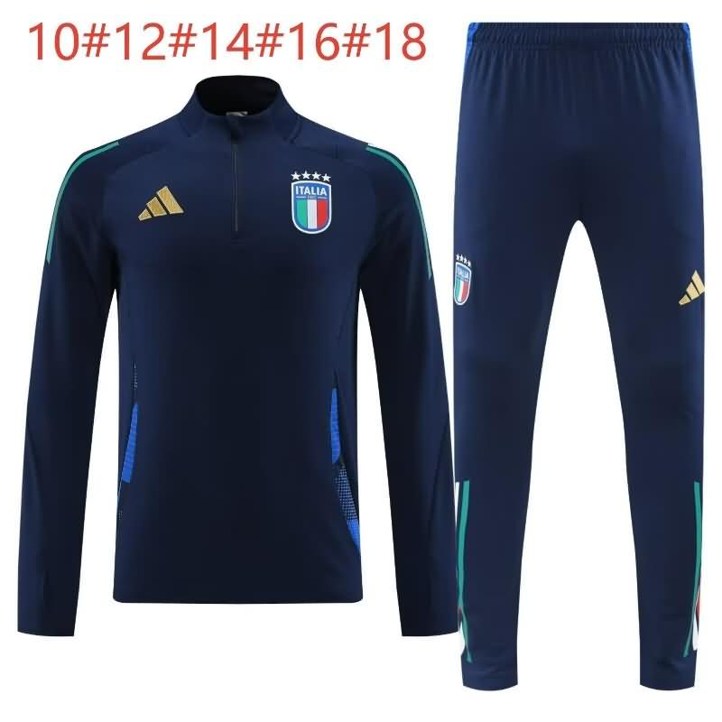 Italy 2024 Kids Dark Blue Soccer Tracksuit