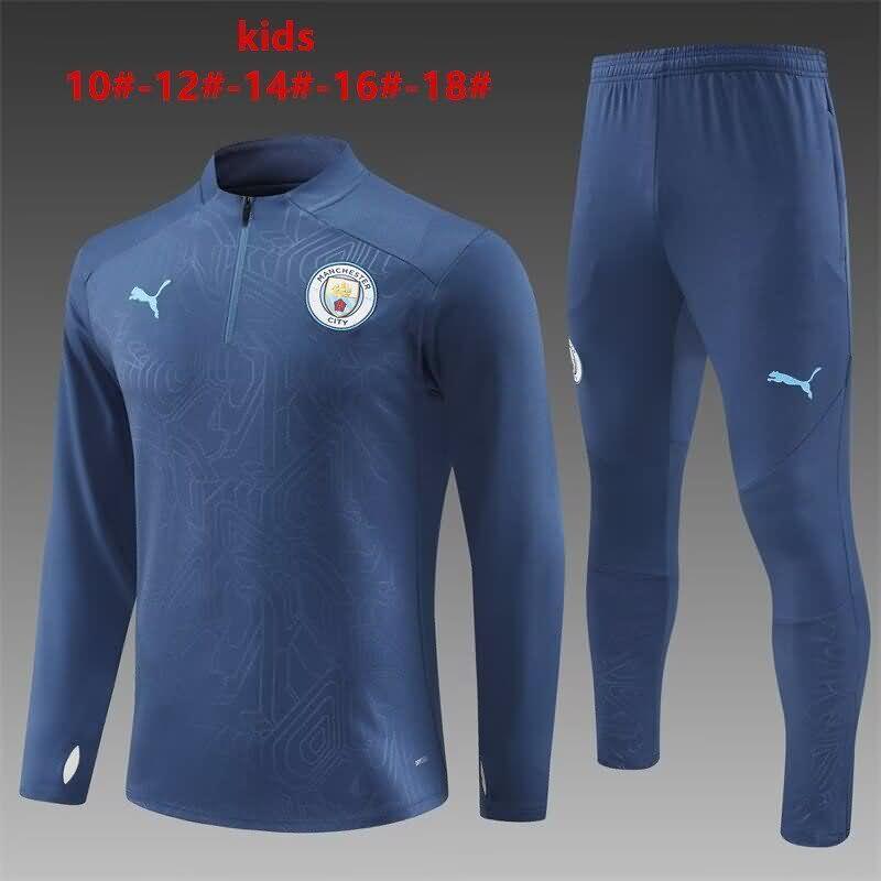 Manchester City 24/25 Kids Dark Blue Soccer Tracksuit