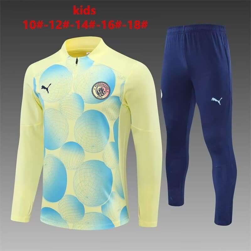 Manchester City 24/25 Kids Yellow Soccer Tracksuit