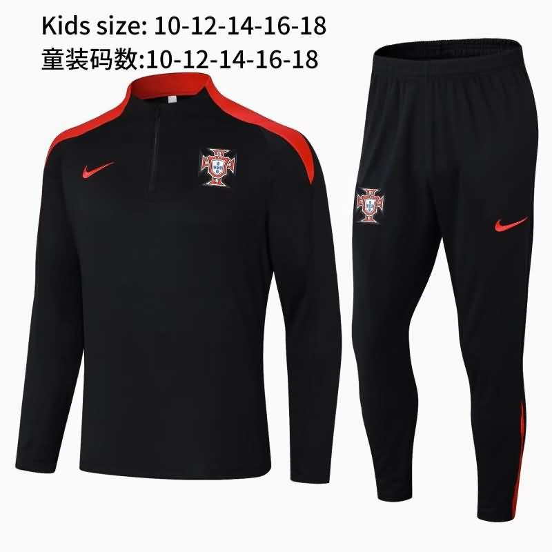 Portugal 2024 Kids Black Soccer Tracksuit