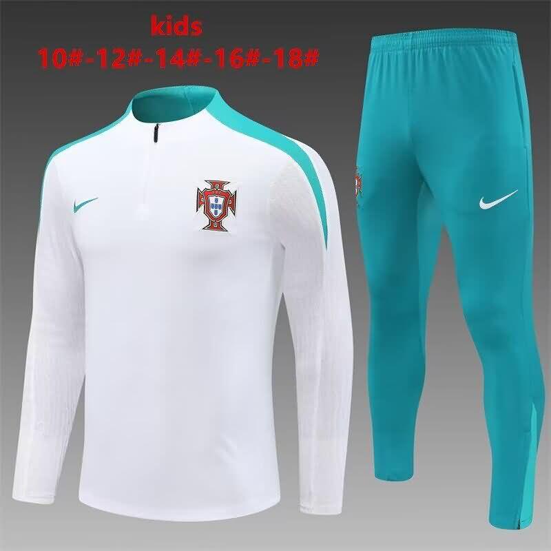 Portugal 2024 Kids White Soccer Tracksuit