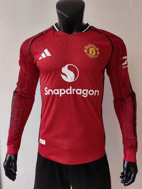 AAA(Thailand) Manchester United 25/26 Home Long Sleeve Soccer Jersey (Player) AAA(Thailand) Manchester United 25/26 Home Long Sleeve Soccer Jersey (Player)
