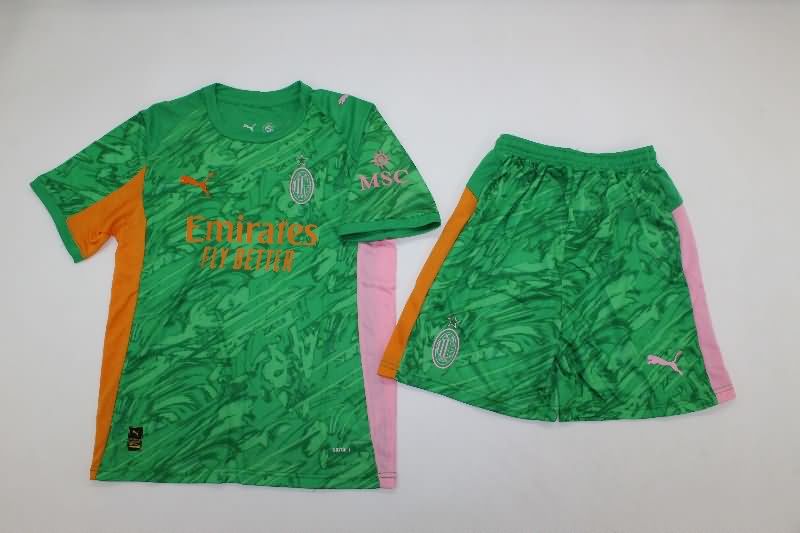 AC Milan 25/26 Kids Goalkeeper Green Soccer Jersey And Shorts AC Milan 25/26 Kids Goalkeeper Green Soccer Jersey And Shorts