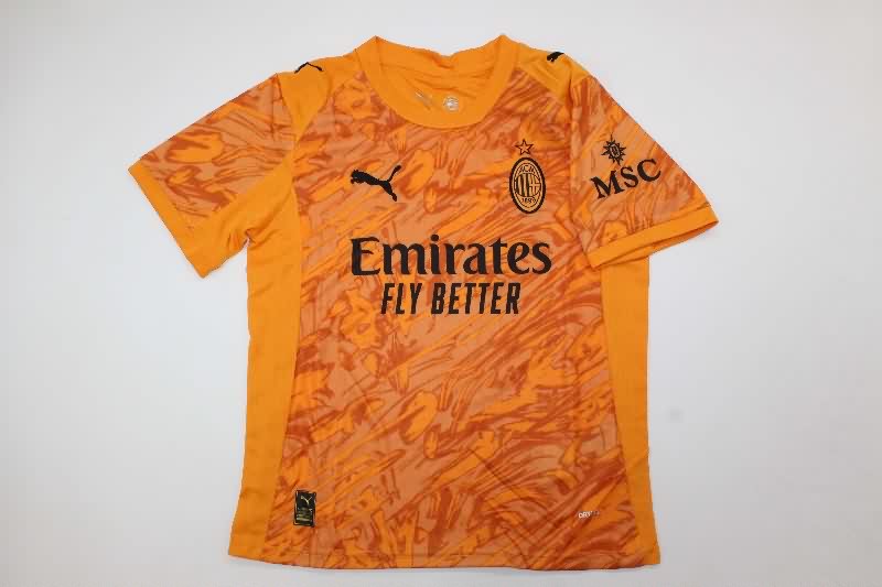 AC Milan 25/26 Kids Goalkeeper Orange Soccer Jersey And Shorts