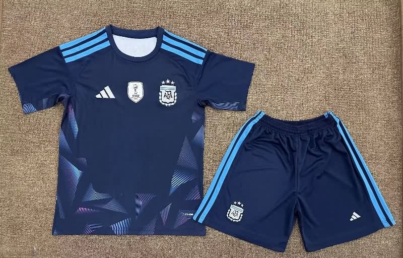 Argentina 2026 Kids World Cup Goalkeeper Dark Blue Soccer Jersey And Shorts