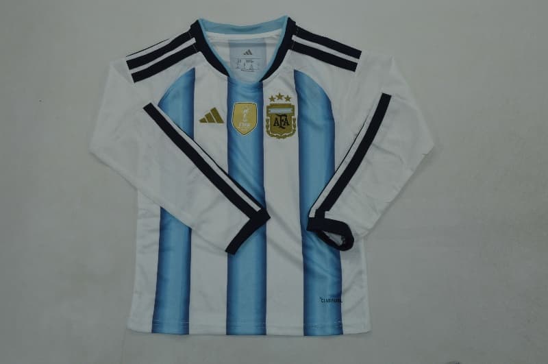 Argentina 2026 Kids World Cup Home Long Sleeve Soccer Jersey And Shorts