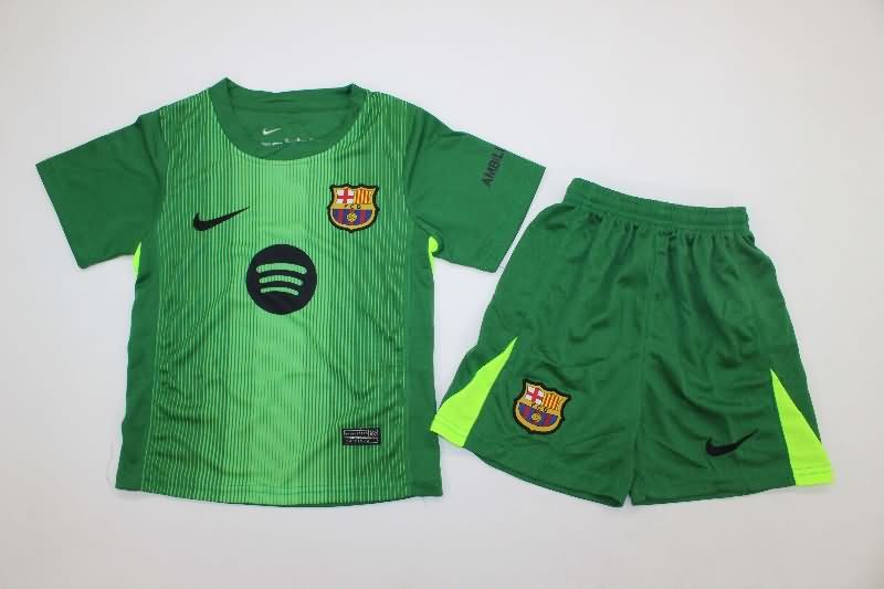 Barcelona 25/26 Kids Goalkeeper Green Soccer Jersey And Shorts Barcelona 25/26 Kids Goalkeeper Green Soccer Jersey And Shorts