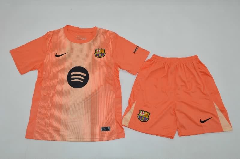 Barcelona 25/26 Kids Goalkeeper Orange Soccer Jersey And Shorts Barcelona 25/26 Kids Goalkeeper Orange Soccer Jersey And Shorts