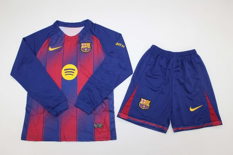 Barcelona 25/26 Kids Home Long Sleeve Soccer Jersey And Shorts Barcelona 25/26 Kids Home Long Sleeve Soccer Jersey And Shorts