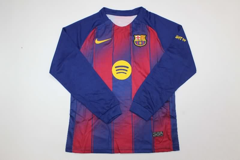 Barcelona 25/26 Kids Home Long Sleeve Soccer Jersey And Shorts