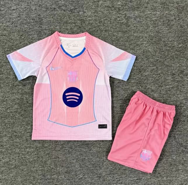 Barcelona 25/26 Kids Pink Soccer Jersey And Shorts 02 Barcelona 25/26 Kids Pink Soccer Jersey And Shorts 02