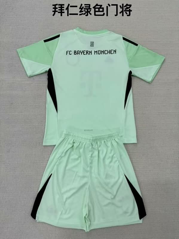 Bayern Munich 25/26 Kids Goalkeeper Green Soccer Jersey And Shorts