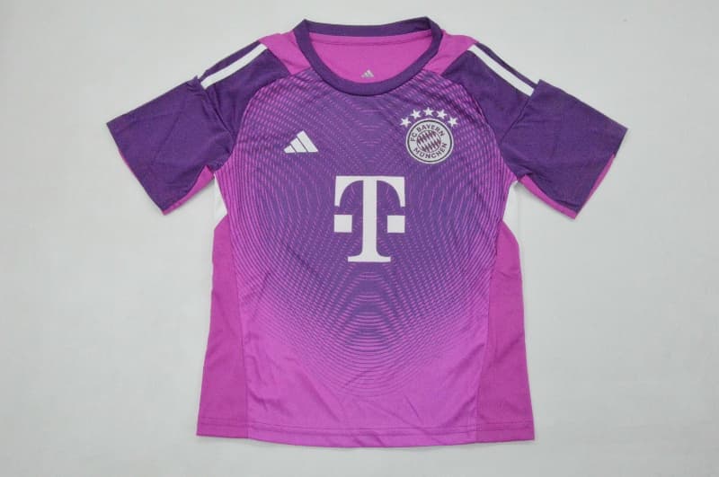 Bayern Munich 25/26 Kids Goalkeeper Purple Soccer Jersey And Shorts