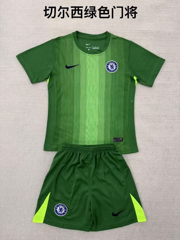 Chelsea 25/26 Kids Goalkeeper Green Soccer Jersey And Shorts Chelsea 25/26 Kids Goalkeeper Green Soccer Jersey And Shorts