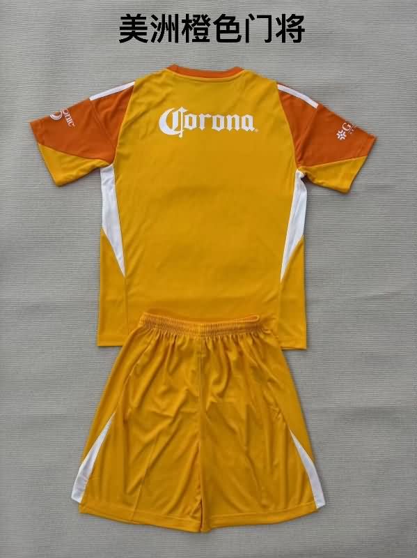 Club America 25/26 Kids Goalkeeper Orange Soccer Jersey And Shorts