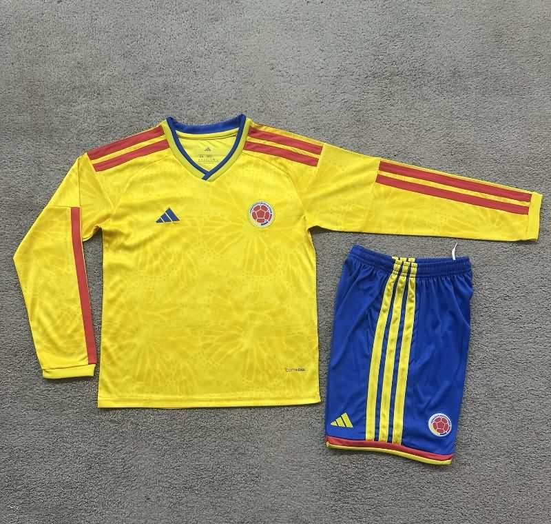 Colombia 2026 Kids World Cup Home Long Sleeve Soccer Jersey And Shorts Colombia 2026 Kids World Cup Home Long Sleeve Soccer Jersey And Shorts