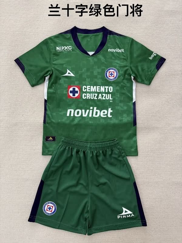 Cruz Azul 25/26 Kids Goalkeeper Green Soccer Jersey And Shorts Cruz Azul 25/26 Kids Goalkeeper Green Soccer Jersey And Shorts