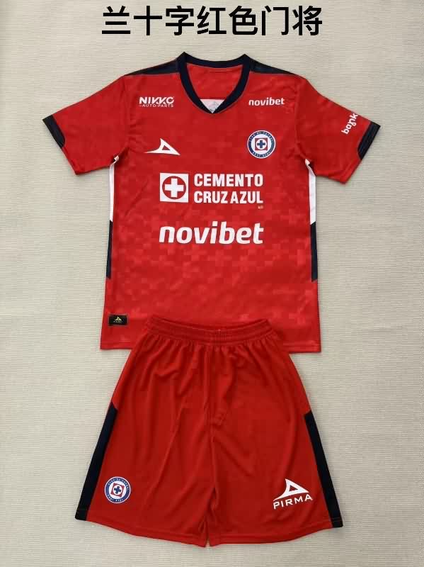 Cruz Azul 25/26 Kids Goalkeeper Red Soccer Jersey And Shorts Cruz Azul 25/26 Kids Goalkeeper Red Soccer Jersey And Shorts