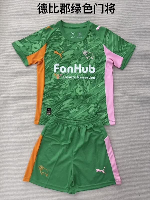 Derby County 25/26 Kids Goalkeeper Green Soccer Jersey And Shorts Derby County 25/26 Kids Goalkeeper Green Soccer Jersey And Shorts