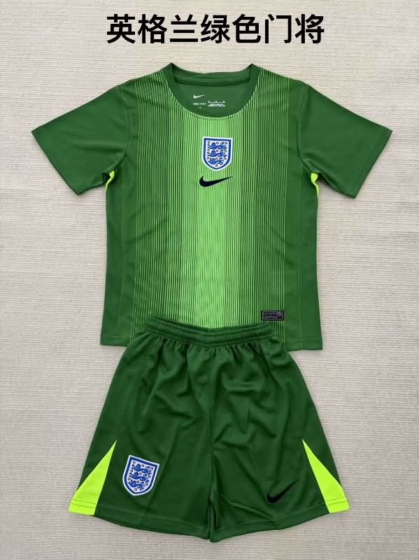 England 2025 Kids Goalkeeper Green Soccer Jersey And Shorts England 2025 Kids Goalkeeper Green Soccer Jersey And Shorts