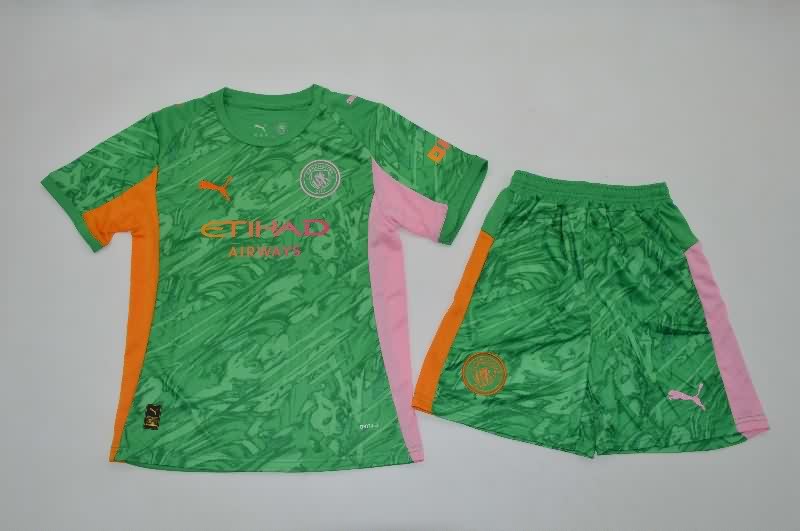 Manchester City 25/26 Kids Goalkeeper Green Soccer Jersey And Shorts Manchester City 25/26 Kids Goalkeeper Green Soccer Jersey And Shorts