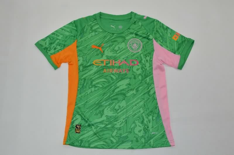 Manchester City 25/26 Kids Goalkeeper Green Soccer Jersey And Shorts