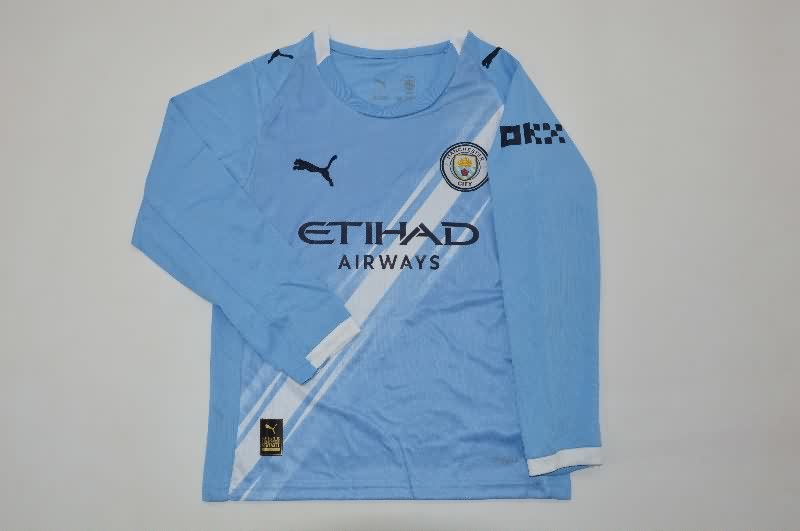 Manchester City 25/26 Kids Home Long Sleeve Soccer Jersey And Shorts