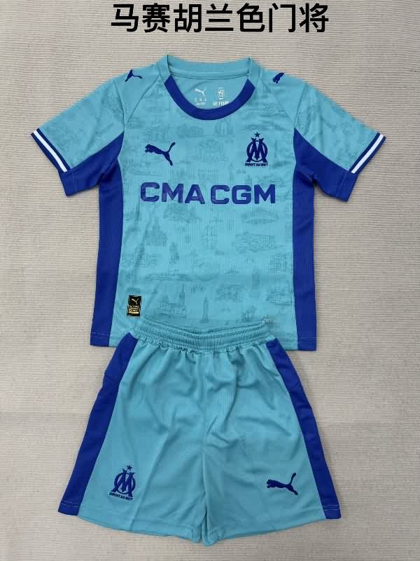 Marseilles 25/26 Kids Goalkeeper Blue Soccer Jersey And Shorts Marseilles 25/26 Kids Goalkeeper Blue Soccer Jersey And Shorts