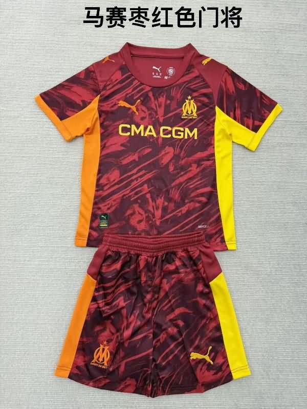 Marseilles 25/26 Kids Goalkeeper Dark Red Soccer Jersey And Shorts Marseilles 25/26 Kids Goalkeeper Dark Red Soccer Jersey And Shorts