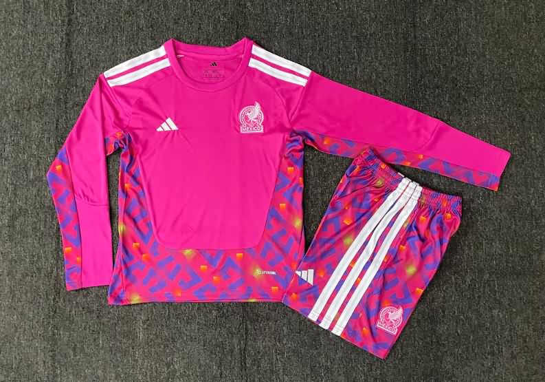 Mexico 2026 Kids Goalkeeper Pink Long Sleeve Soccer Jersey And Shorts Mexico 2026 Kids Goalkeeper Pink Long Sleeve Soccer Jersey And Shorts