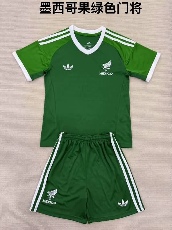Mexico 2025 Kids Goalkeeper Green Soccer Jersey And Shorts Mexico 2025 Kids Goalkeeper Green Soccer Jersey And Shorts