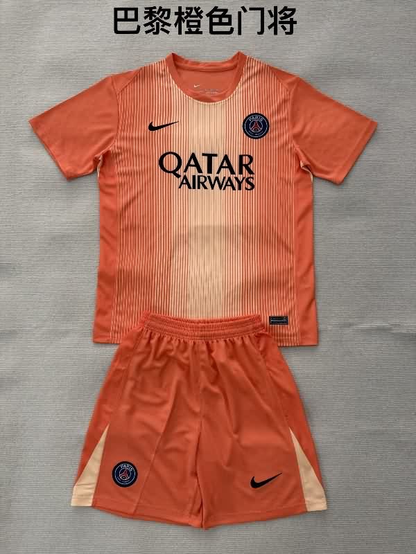 Paris St Germain 25/26 Kids Goaleeper Orange Soccer Jersey And Shorts Paris St Germain 25/26 Kids Goaleeper Orange Soccer Jersey And Shorts