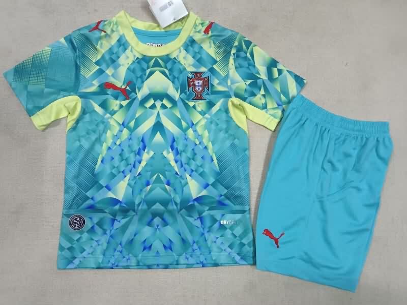 Portugal 2026 Kids Goalkeeper Green Soccer Jersey And Shorts Portugal 2026 Kids Goalkeeper Green Soccer Jersey And Shorts