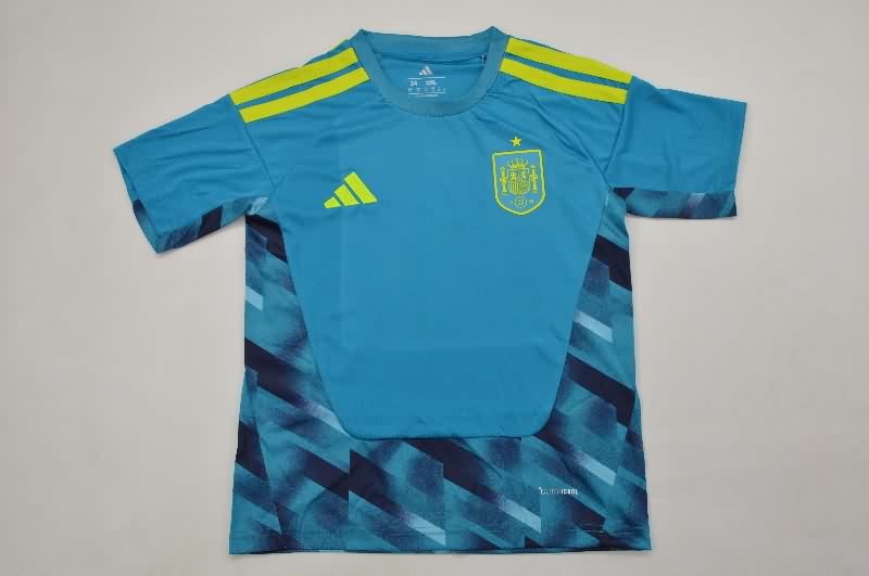 Spain 2026 Kids Goalkeeper Blue Soccer Jersey And Shorts