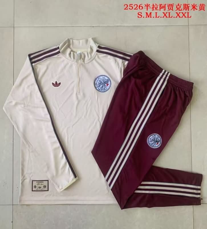 AAA(Thailand) Ajax 25/26 Light Yellow Soccer Tracksuit AAA(Thailand) Ajax 25/26 Light Yellow Soccer Tracksuit
