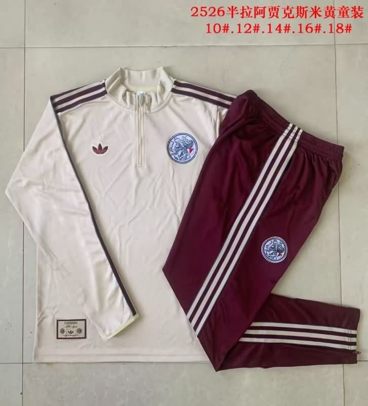 Ajax 25/26 Kids Light Yellow Soccer Tracksuit Ajax 25/26 Kids Light Yellow Soccer Tracksuit