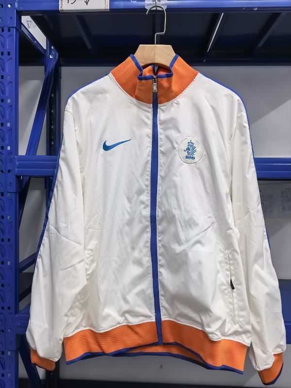AAA(Thailand) Netherlands 2025 White Soccer Windbreaker AAA(Thailand) Netherlands 2025 White Soccer Windbreaker