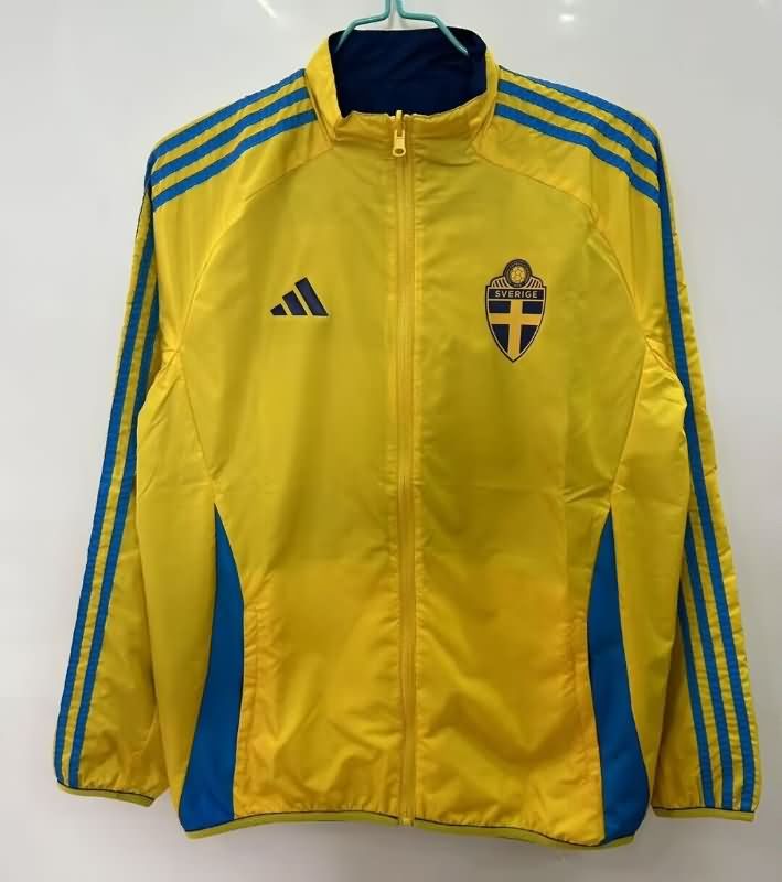 AAA(Thailand) Sweden 2025 Yellow Dark Blue Reversible Soccer Windbreaker AAA(Thailand) Sweden 2025 Yellow Dark Blue Reversible Soccer Windbreaker