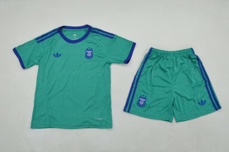 Argentina 2026 Kids World Cup Goalkeeper Green Soccer Jersey And Shorts
