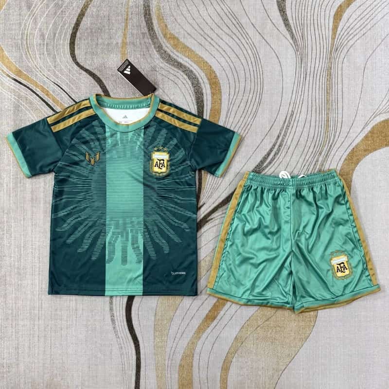 Argentina 2026 Kids MESSI Special Goalkeeper Green Soccer Jersey And Shorts
