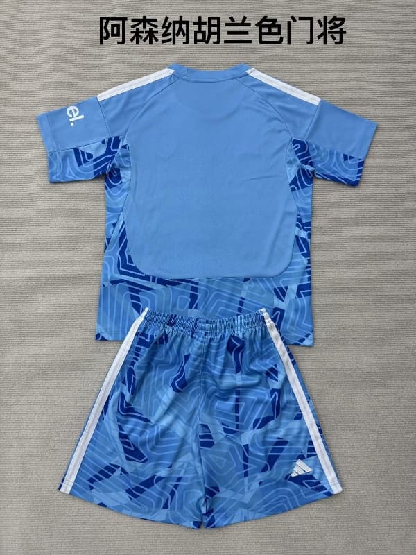 Arsenal 26/27 Kids Goalkeeper Blue Soccer Jersey And Shorts
