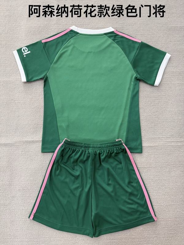 Arsenal 26/27 Kids Goalkeeper Green Soccer Jersey And Shorts 02