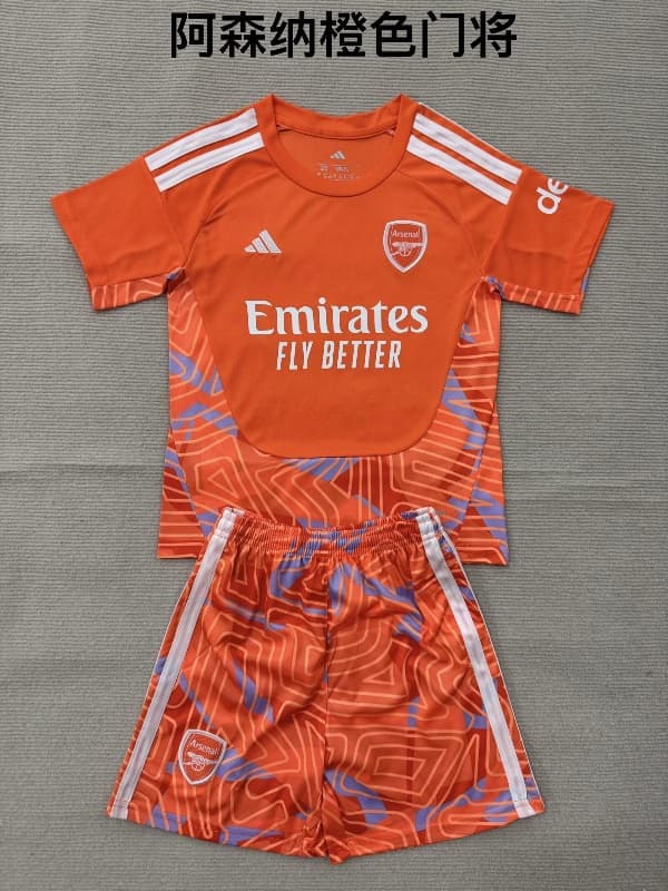 Arsenal 26/27 Kids Goalkeeper Orange Soccer Jersey And Shorts